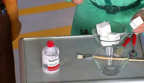 Растворение пенопласта ацетоном